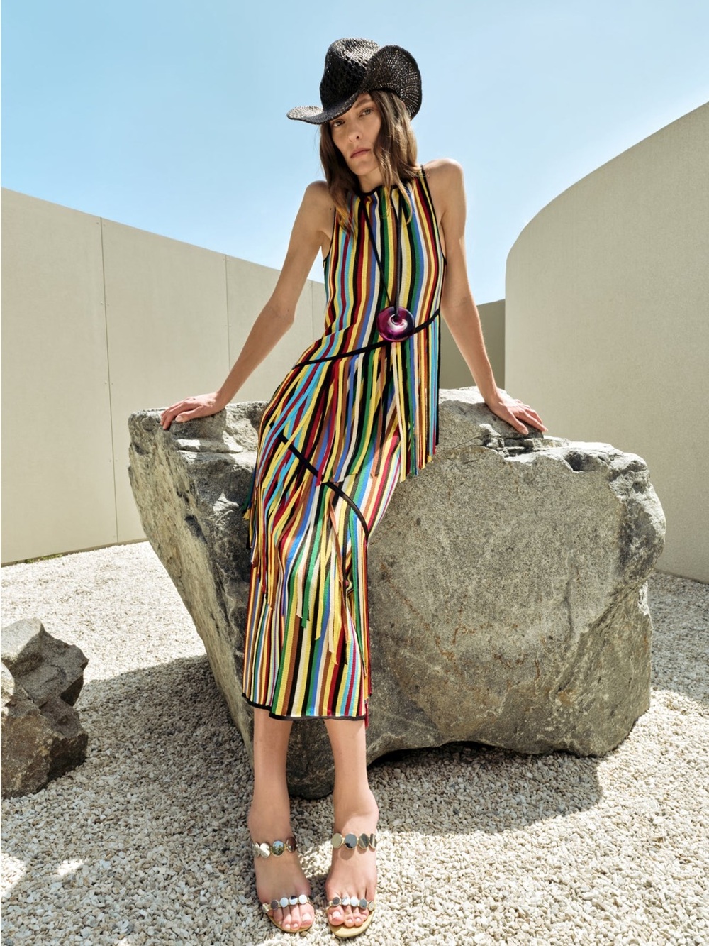 Simon Miller Spiral Knit Maxi Dress Fringe Rainbow Multicolor Sleeveless M boho - Picture 10 of 16